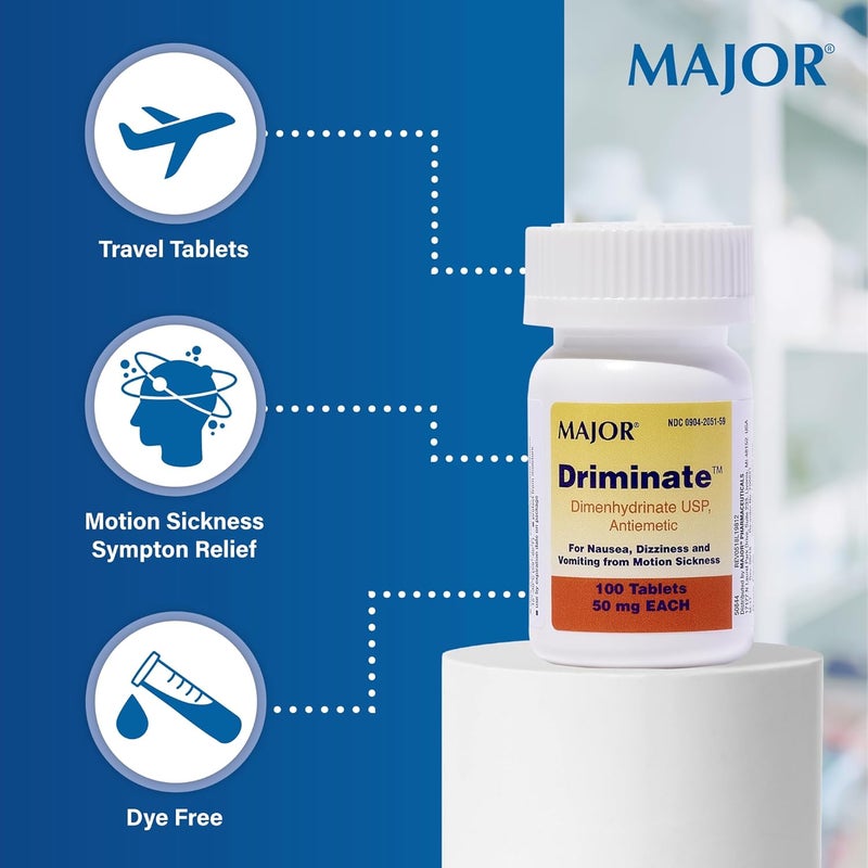 MAJOR درايمينات - أقراص ديمينهيدرينات 50 ملغ لعلاج دوار الحركة - دواء مضاد للغثيان - 100 قرص - (3 عبوات) - Image 4